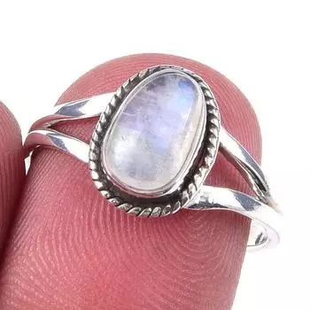 Natural Rainbow Moonstone Gemstone Handmade 925 Solid Silver Ring Size 7 V2K87