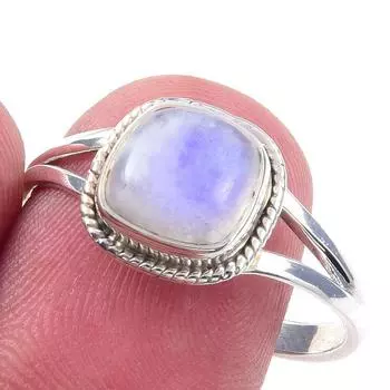 Natural Rainbow Moonstone Gemstone Handmade 925 Solid Silver Ring Size 10 W0M41