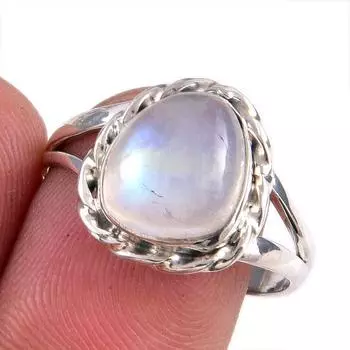 Natural Rainbow Moonstone Gemstone Handmade 925 Solid Silver Gift Ring S.9 d2O76