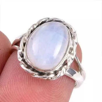 Natural Rainbow Moonstone Gemstone Handmade 925 Solid Silver Gift Ring S.6 c7J79
