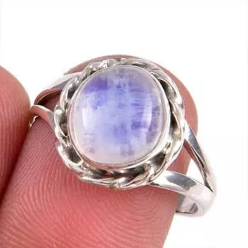 Natural Rainbow Moonstone Gemstone Handmade 925 Solid Silver Gift Ring S.9 C5F60
