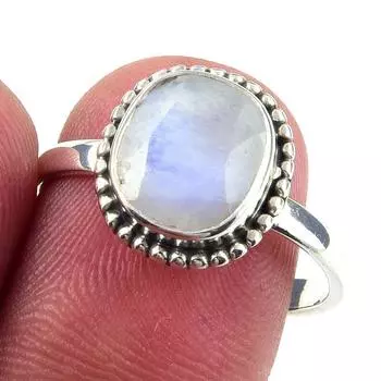 Natural Rainbow Moonstone Gemstone Handmade 925 Solid Silver Ring Size 8 f2t97
