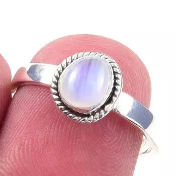 Natural Rainbow Moonstone Gemstone Handmade 925 Solid Silver Ring Size 7 R6P59