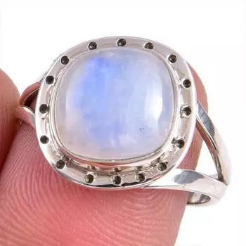 Natural Rainbow Moonstone Gemstone Handmade 925 Solid Silver Gift Ring S.8 Y7A87