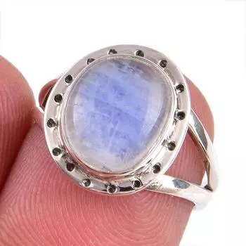 Natural Rainbow Moonstone Gemstone Handmade 925 Solid Silver Gift Ring S.6 j1b72