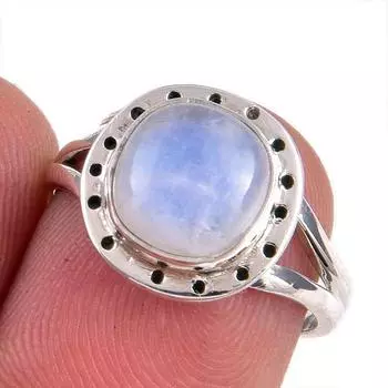 Natural Rainbow Moonstone Gemstone Handmade 925 Solid Silver Gift Ring S.6 W6t02
