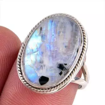 Natural Rainbow Moonstone Gemstone Handmade 925 Solid Silver Gift Ring S.7 y6Z12