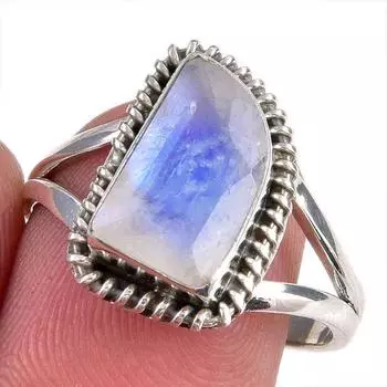 Natural Rainbow Moonstone Gemstone Handmade 925 Solid Silver Gift Ring S.9 m4s41