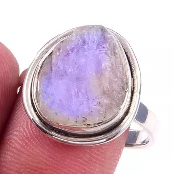 Natural Rainbow Moonstone Gemstone Handmade 925 Solid Silver Ring Size 10 z6U84