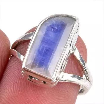 Natural Rainbow Moonstone Gemstone Handmade 925 Solid Silver Gift Ring S.7 D1I58