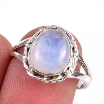 Natural Rainbow Moonstone Gemstone Handmade 925 Solid Silver Gift Ring S.8 n6P20