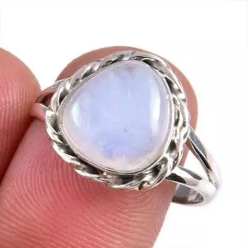 Natural Rainbow Moonstone Gemstone Handmade 925 Solid Silver Gift Ring S.9 J3T44