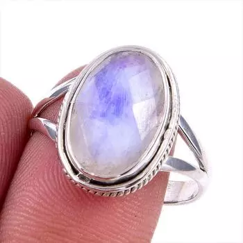 Natural Rainbow Moonstone Gemstone Handmade 925 Solid Silver Ring Size 10 t1j14