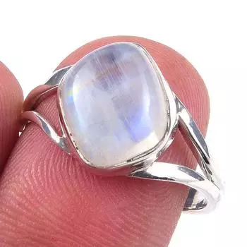 Natural Rainbow Moonstone Gemstone Handmade 925 Solid Silver Ring Size 8 L5D81