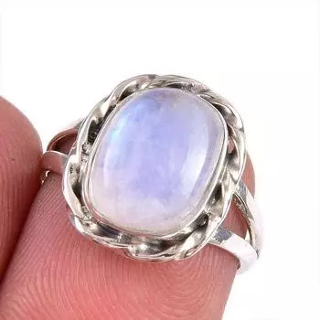 Natural Rainbow Moonstone Gemstone Handmade 925 Solid Silver Gift Ring S.6 D6y16