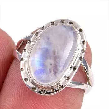 Natural Rainbow Moonstone Gemstone Handmade 925 Solid Silver Gift Ring S.6 V5d46