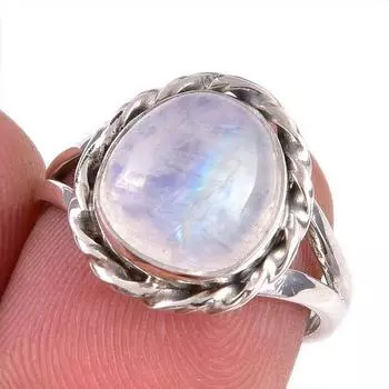 Natural Rainbow Moonstone Gemstone Handmade 925 Solid Silver Gift Ring S.6 e1o69