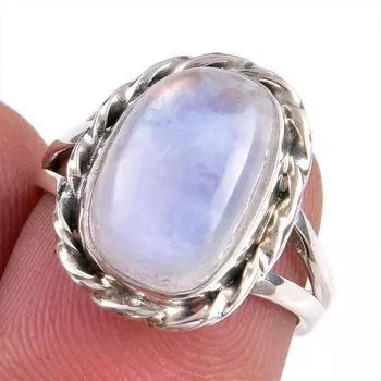 Natural Rainbow Moonstone Gemstone Handmade 925 Solid Silver Gift Ring S.6 t5Q97
