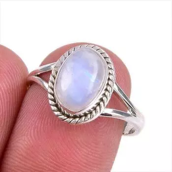 Natural Rainbow Moonstone Gemstone Handmade 925 Solid Silver Gift Ring S.8 m1t58
