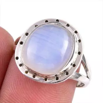 Natural Rainbow Moonstone Gemstone Handmade 925 Solid Silver Gift Ring S.8 o4C71