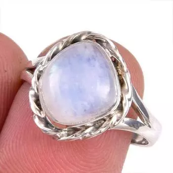 Natural Rainbow Moonstone Gemstone Handmade 925 Solid Silver Gift Ring S.8 q6Q89