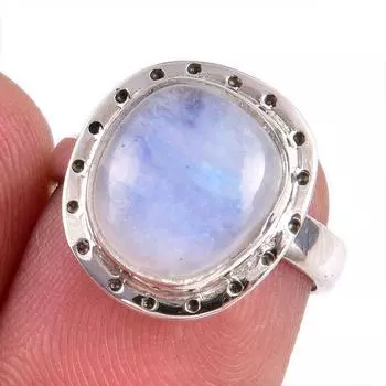 Natural Rainbow Moonstone Gemstone Handmade 925 Solid Silver Gift Ring S.6 H3p79