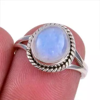 Natural Rainbow Moonstone Gemstone Handmade 925 Solid Silver Gift Ring S.6 k1P26