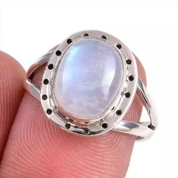 Natural Rainbow Moonstone Gemstone Handmade 925 Solid Silver Gift Ring S.7 q2S06