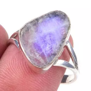 Natural Rainbow Moonstone Gemstone Handmade 925 Solid Silver Ring Size 9 R1w97