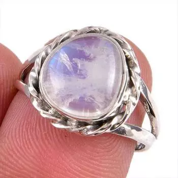 Natural Rainbow Moonstone Gemstone Handmade 925 Solid Silver Gift Ring S.7 p3M16