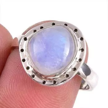 Natural Rainbow Moonstone Gemstone Handmade 925 Solid Silver Gift Ring S.8 i5J58