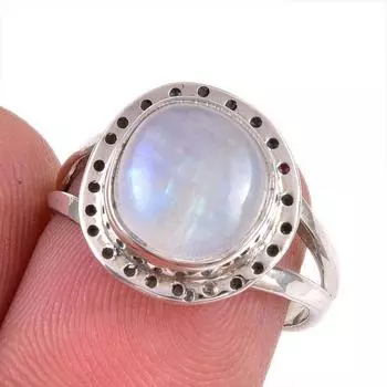 Natural Rainbow Moonstone Gemstone Handmade 925 Solid Silver Gift Ring S.7 F1V69