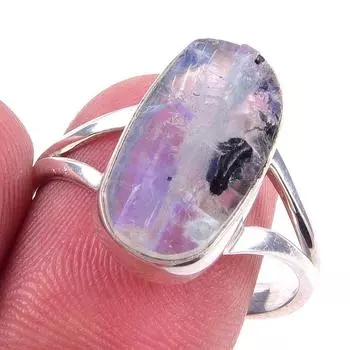 Natural Rainbow Moonstone Gemstone Handmade 925 Solid Silver Ring Size 9 g8L60