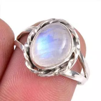 Natural Rainbow Moonstone Gemstone Handmade 925 Solid Silver Gift Ring S.7 J3p60