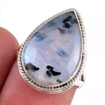 Natural Rainbow Moonstone Gemstone Handmade 925 Solid Silver Gift Ring S.6 o9e35