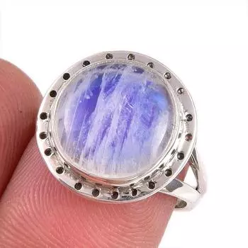 Natural Rainbow Moonstone Gemstone Handmade 925 Solid Silver Gift Ring S.7 W6a80