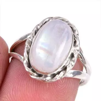 Natural Rainbow Moonstone Gemstone Handmade 925 Solid Silver Gift Ring S.6 Y7w86