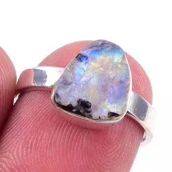 Natural Rainbow Moonstone Gemstone Handmade 925 Solid Silver Ring Size 6 P2H39