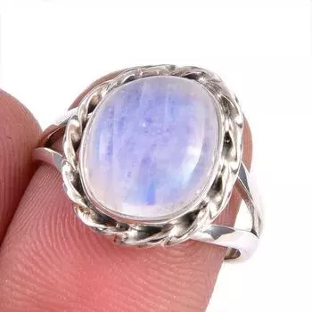 Natural Rainbow Moonstone Gemstone Handmade 925 Solid Silver Gift Ring S.7 v6G32
