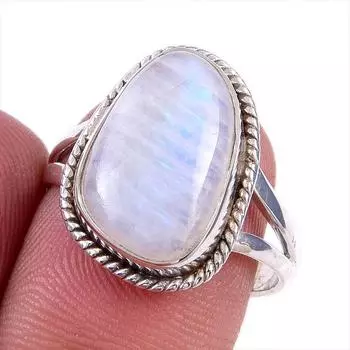 Natural Rainbow Moonstone Gemstone Handmade 925 Solid Silver Ring Size 8 E5C72