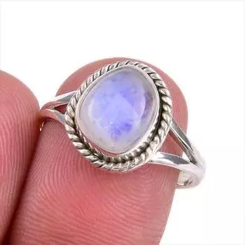 Natural Rainbow Moonstone Gemstone Handmade 925 Solid Silver Gift Ring S.8 t3b09
