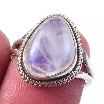 Natural Rainbow Moonstone Gemstone Handmade 925 Solid Silver Ring Size 6 h3w56