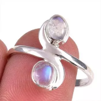 Natural Rainbow Moonstone Gemstone Handmade 925 Solid Silver Gift Ring S.9 z7V47