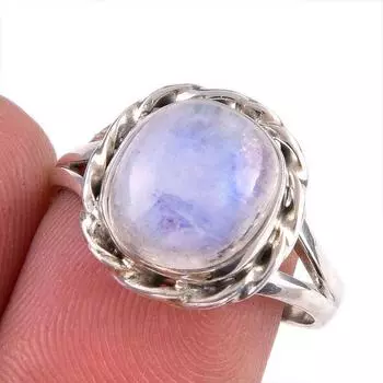 Natural Rainbow Moonstone Gemstone Handmade 925 Solid Silver Gift Ring S.7 r1u82