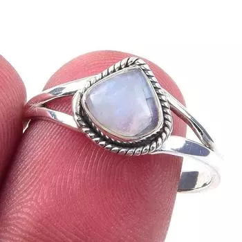 Natural Rainbow Moonstone Gemstone Handmade 925 Solid Silver Ring Size 9 J5P84