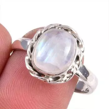 Natural Rainbow Moonstone Gemstone Handmade 925 Solid Silver Gift Ring S.9 j8B52