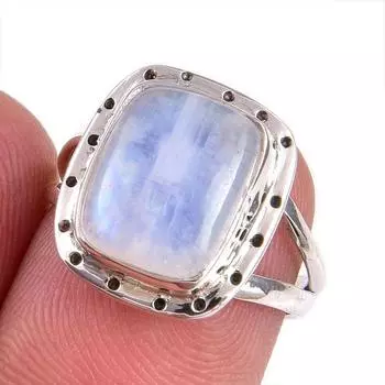 Natural Rainbow Moonstone Gemstone Handmade 925 Solid Silver Gift Ring S.6 Z2n60