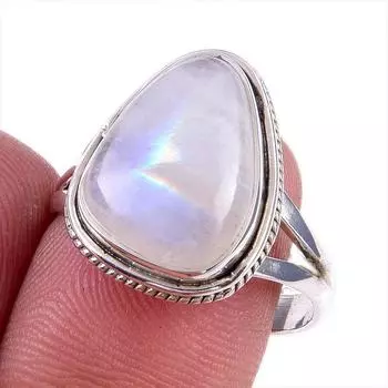 Natural Rainbow Moonstone Gemstone Handmade 925 Solid Silver Ring Size 9 i2d97