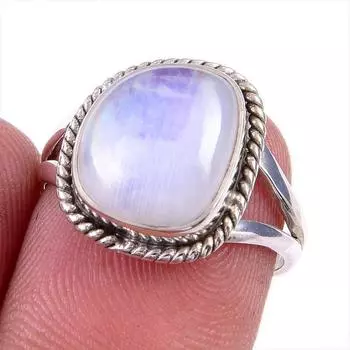Natural Rainbow Moonstone Gemstone Handmade 925 Solid Silver Ring Size 6 m7m29