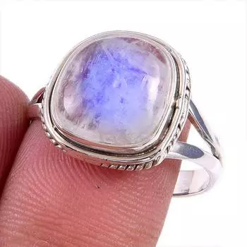 Natural Rainbow Moonstone Gemstone Handmade 925 Solid Silver Ring Size 9 f5o17